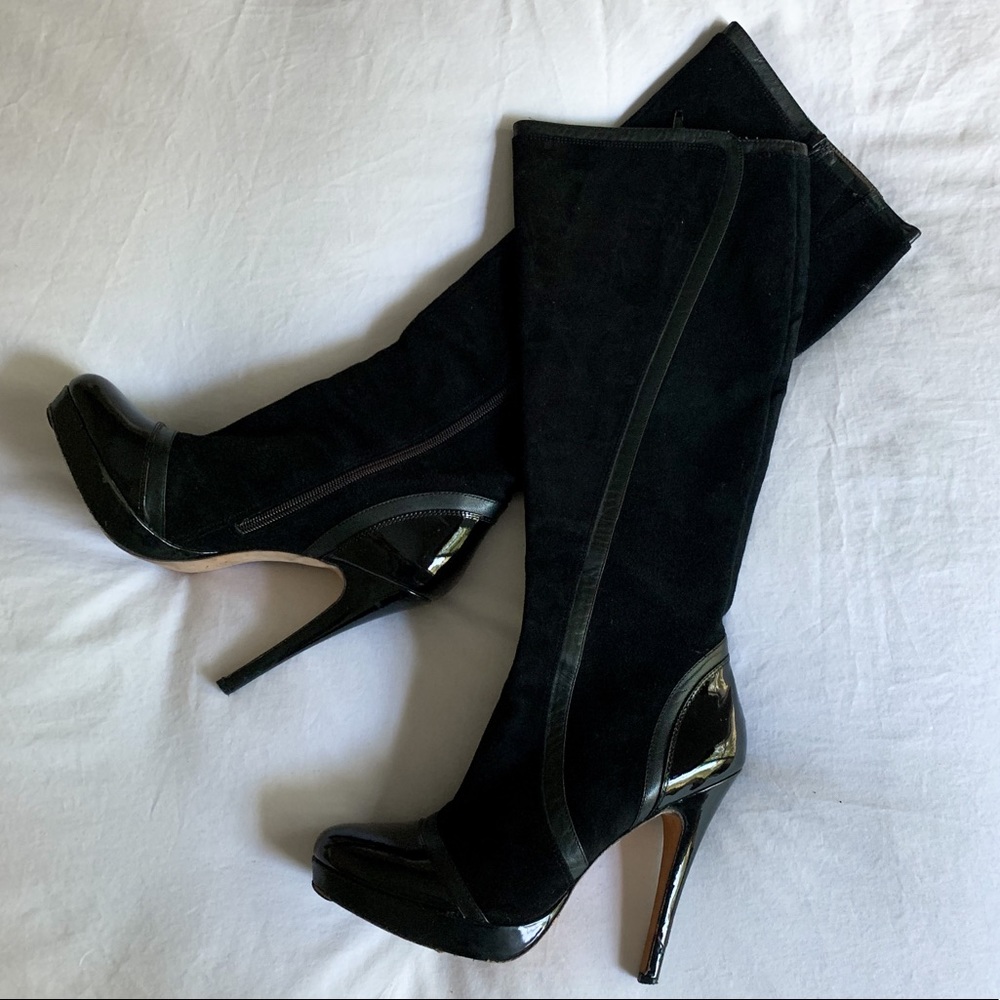 CHARLES DAVID Suede/Patent Knee High Boot